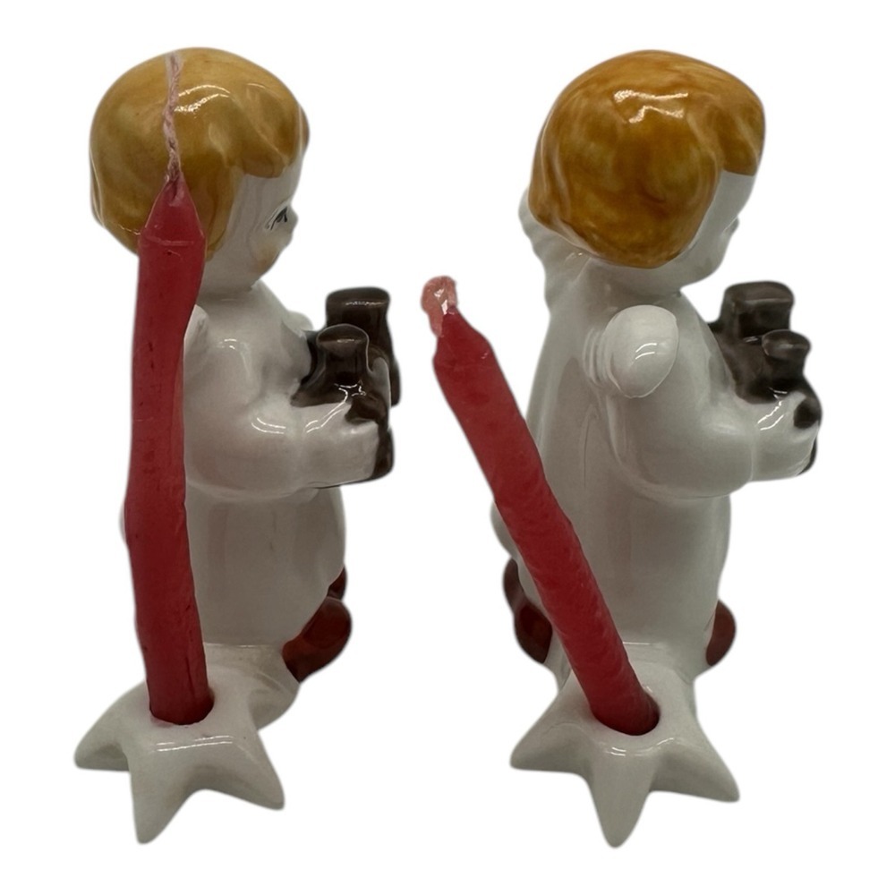 Pair of Vintage Goebel Christmas Candle‎ Holders Angel w/ Toy Train 2.5" Tall #2 - Picture 3 of 6